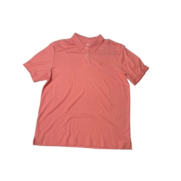 Men's Tommy Bahama Solid Coral‎ Pink Short Sleeve Logo Polo Shirt Size Large - Picture 1 of 11